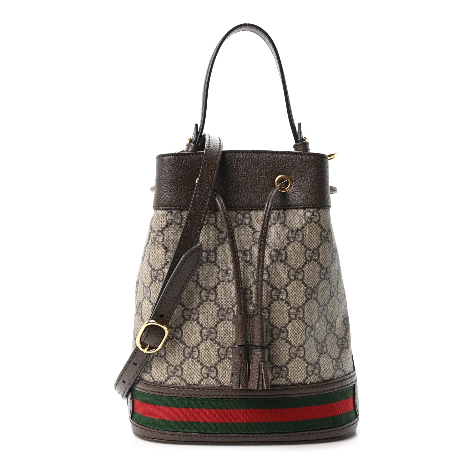 Gucci GG Supreme Monogram Web Small Ophidia Bucket Bag Brown 1 of 10