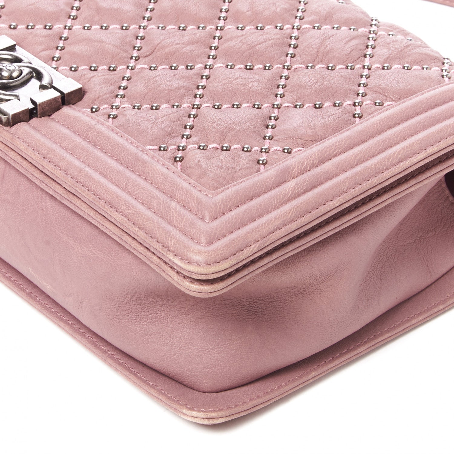 Chanel Crumpled Lambskin New Medium Studded Boy Flap Dark Pink 4 of 10