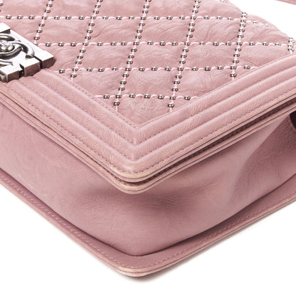 Chanel Crumpled Lambskin New Medium Studded Boy Flap Dark Pink 4 of 10