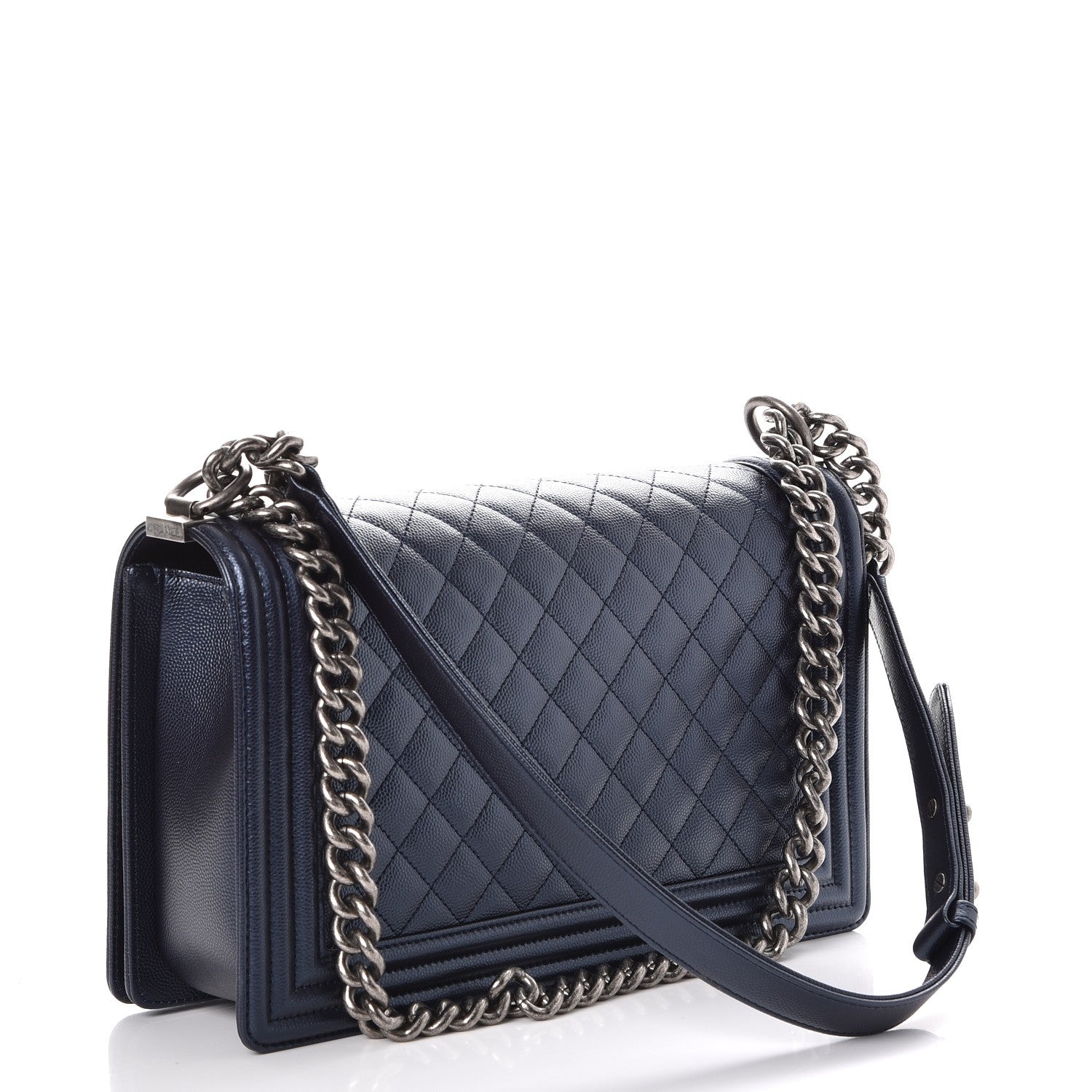 Chanel Metallic Caviar Quilted New Medium Boy Flap Navy 3 of 8