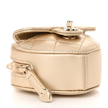 Chanel Metallic Lambskin Quilted CC In Love Heart Coin Purse With Chain Gold 4 of 11