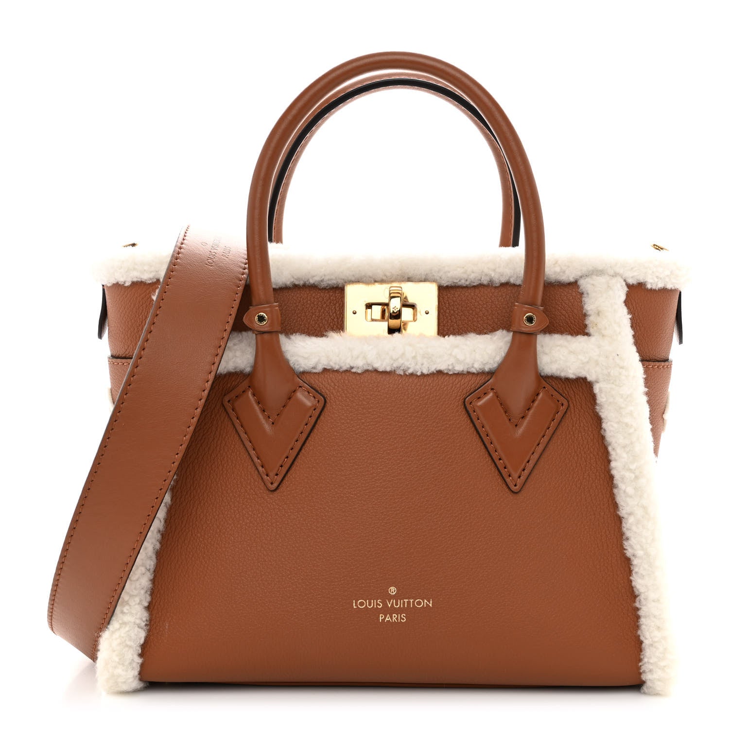 Louis Vuitton Grained Calfskin Shearling On My Side PM Caramel 1 of 9