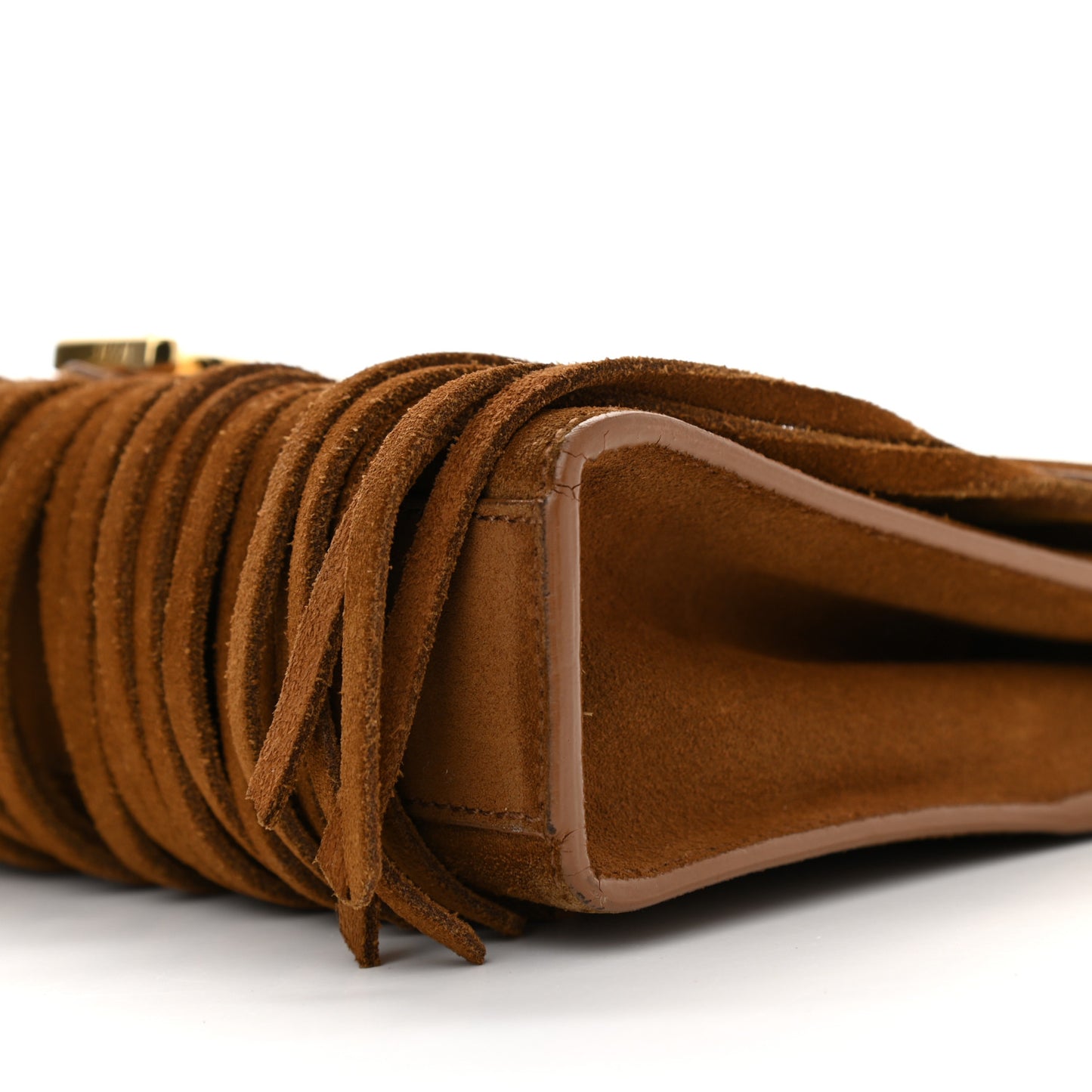 Suede Fringe Small Monogram Satchel Light Ocre