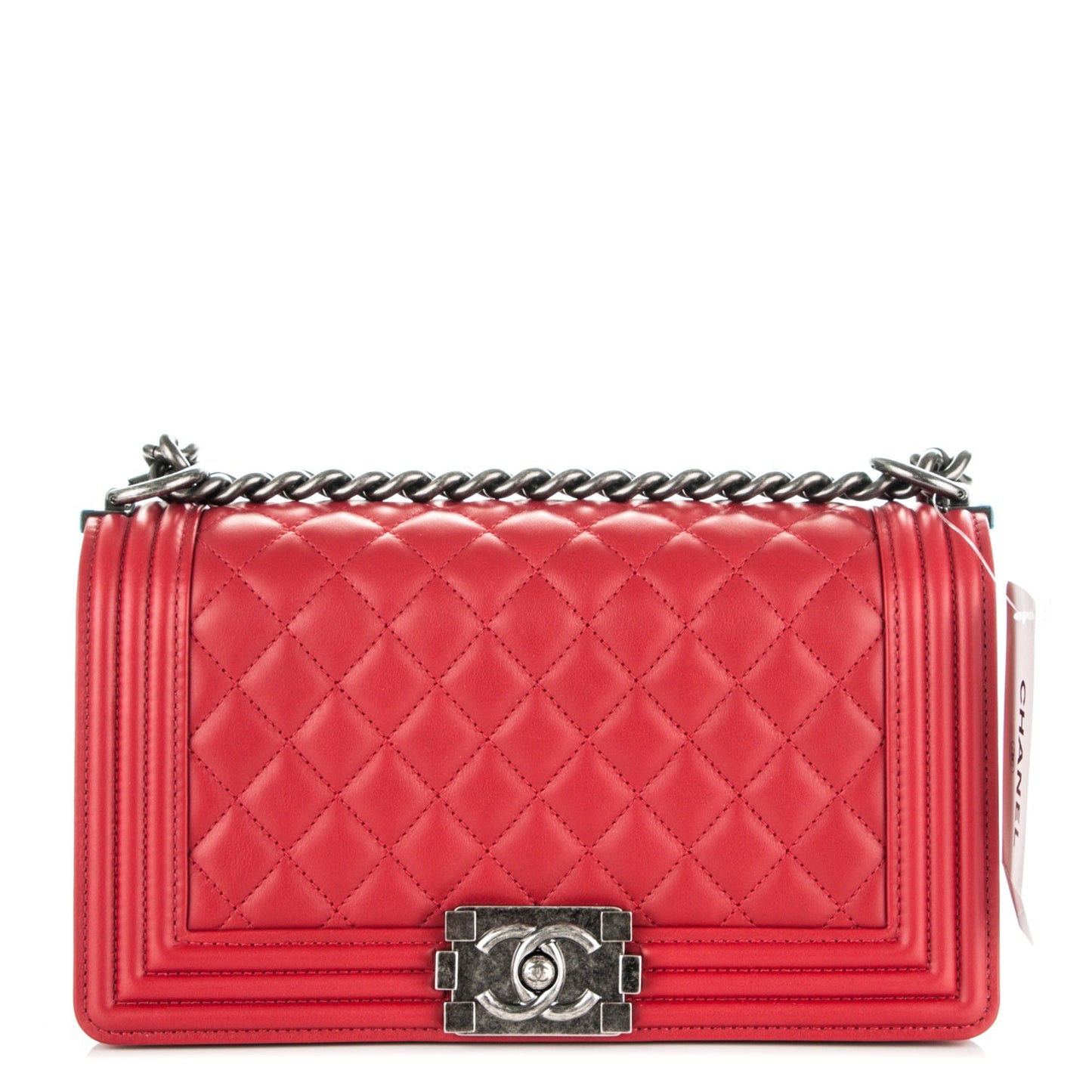 Calfskin Quilted Medium Boy Flap Red