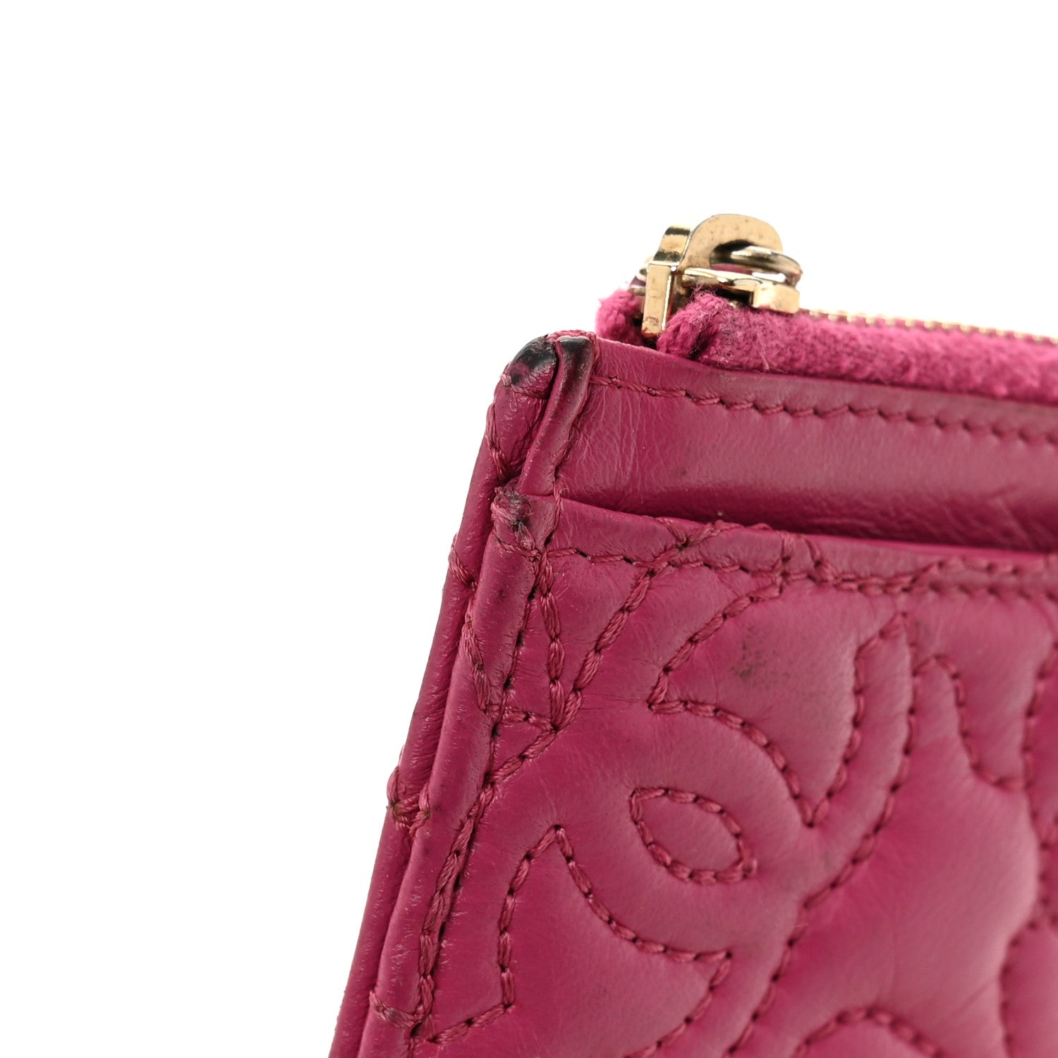 Chanel Lambskin Camellia Embossed Classic Zip Pouch Pink 8 of 12
