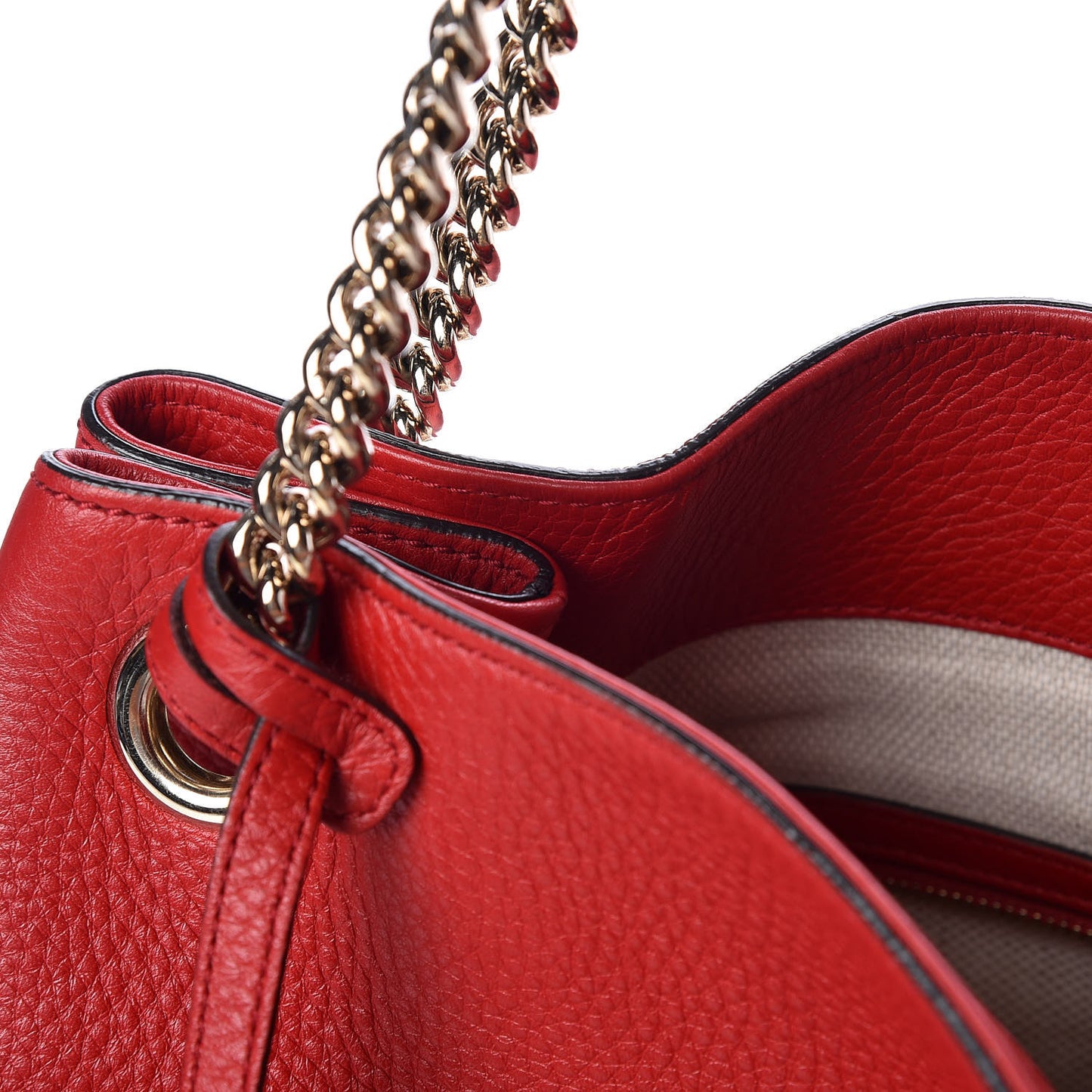 Pebbled Calfskin Large Soho Chain Shoulder Bag Tabasco Red