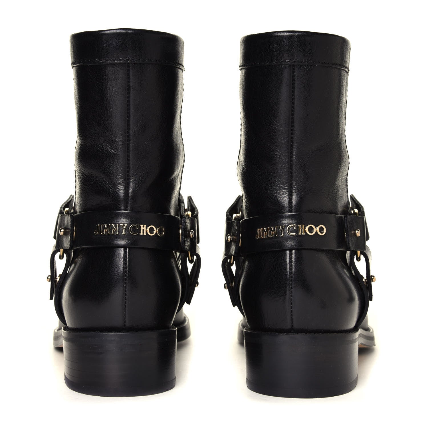 Jimmy Choo Shiny Calfskin Dixi Low Moto Boots 37.5 Black 9 of 12