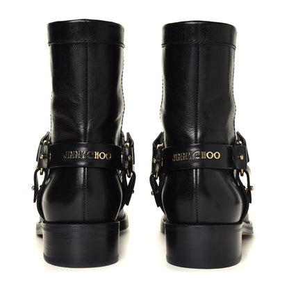 Jimmy Choo Shiny Calfskin Dixi Low Moto Boots 37.5 Black 9 of 12