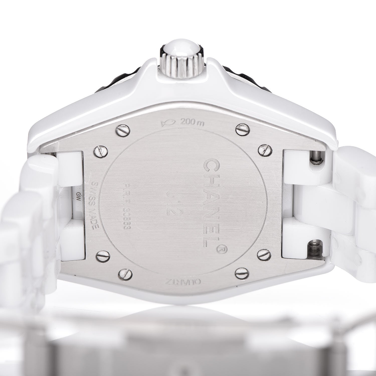Chanel Stainless Steel Ceramic Diamond 33mm J12 Quartz Watch White 6 of 7