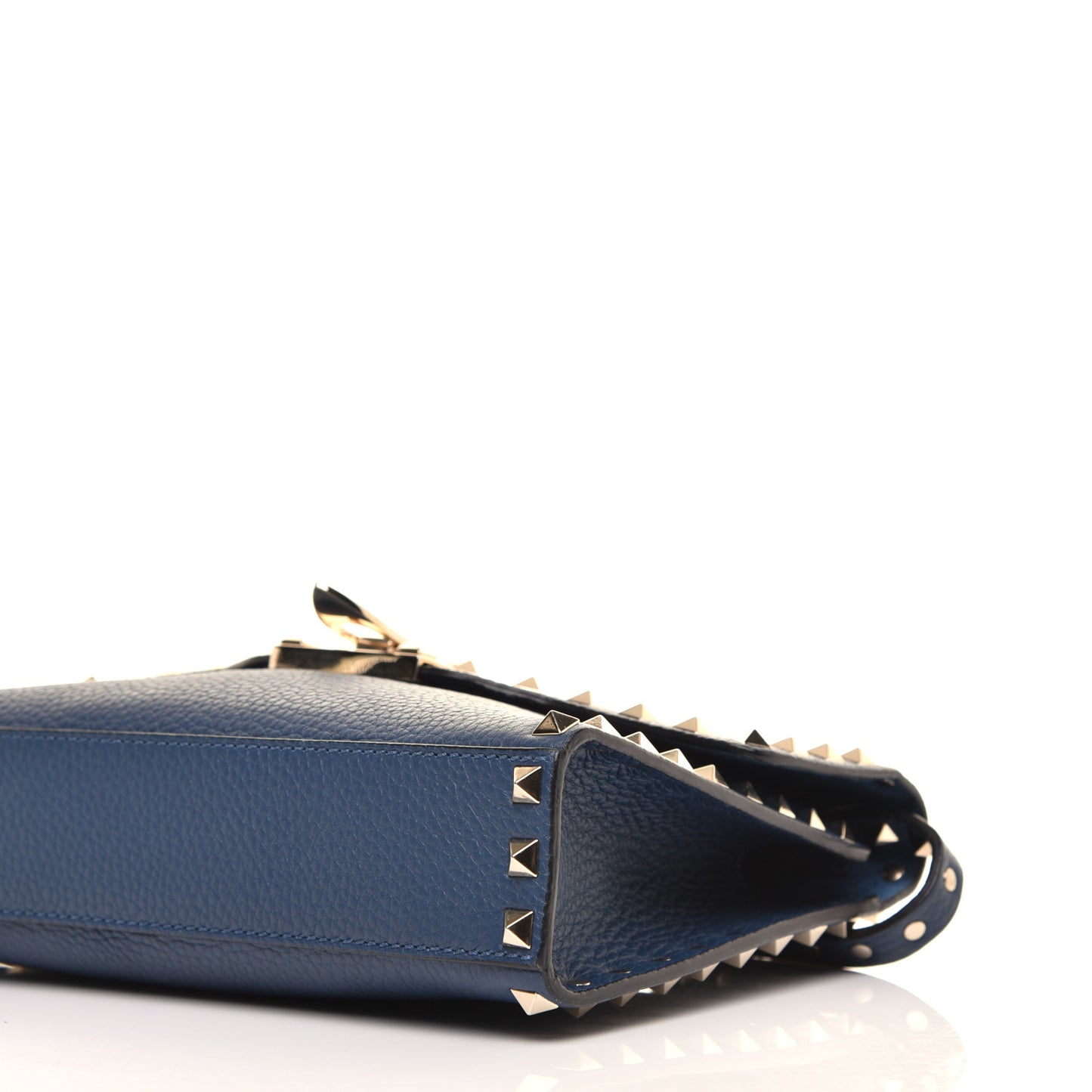 Pebbled Calfskin Medium Rockstud Flip Lock Crossbody Bag Peacock