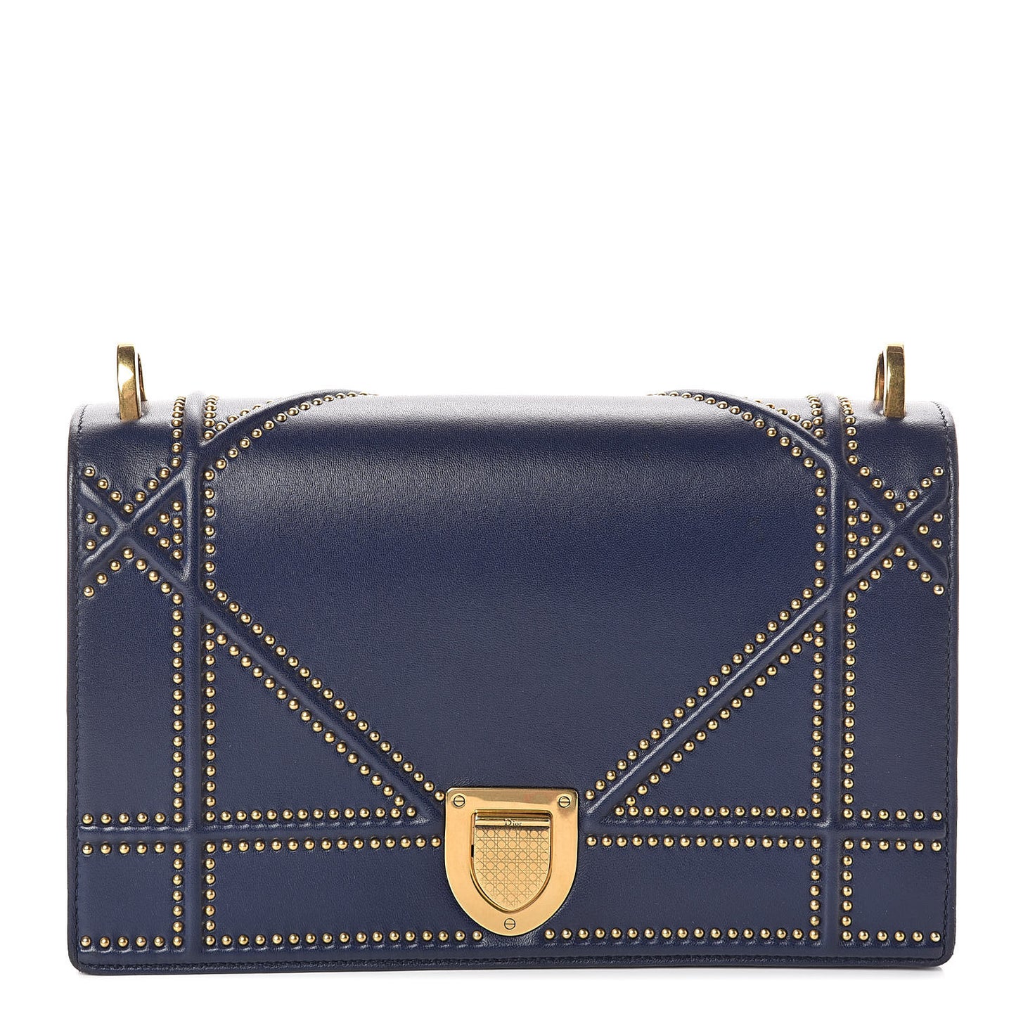 Lambskin Studded Medium Diorama Flap Bag Navy Blue
