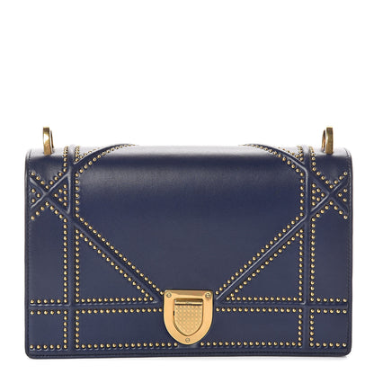 Christian Dior Lambskin Studded Medium Diorama Flap Bag Navy Blue 1 of 10