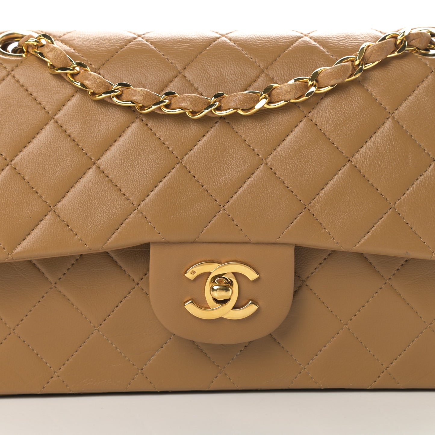 Lambskin Quilted Small Double Flap Beige