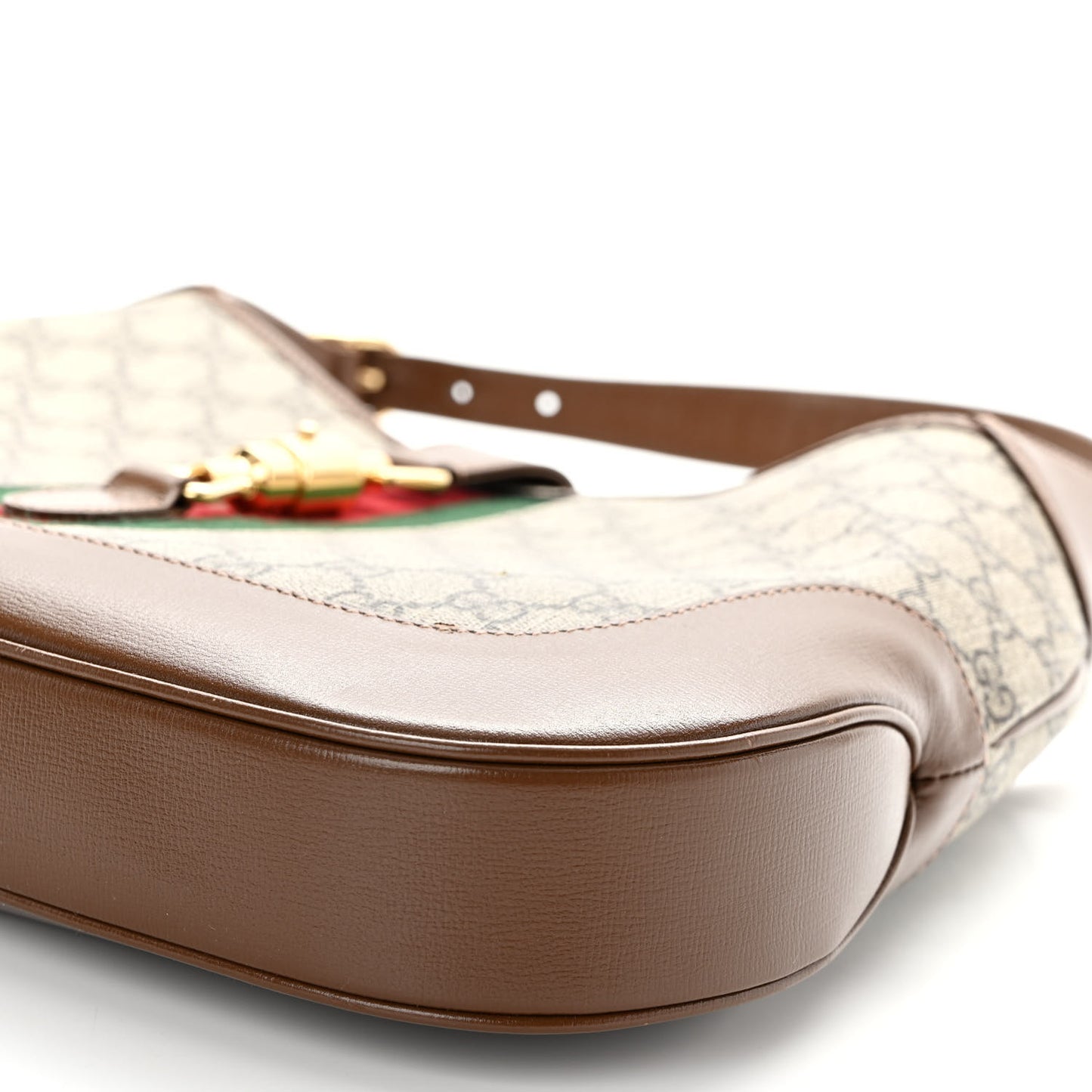 GG Supreme Monogram Azalea Calfskin Web Medium Jackie 1961 Hobo Beige Ebony Brown Sugar