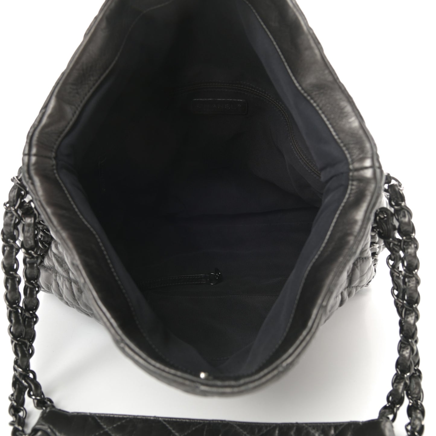 Metallic Calfskin Quilted Large Chain Me Hobo Dark Grey