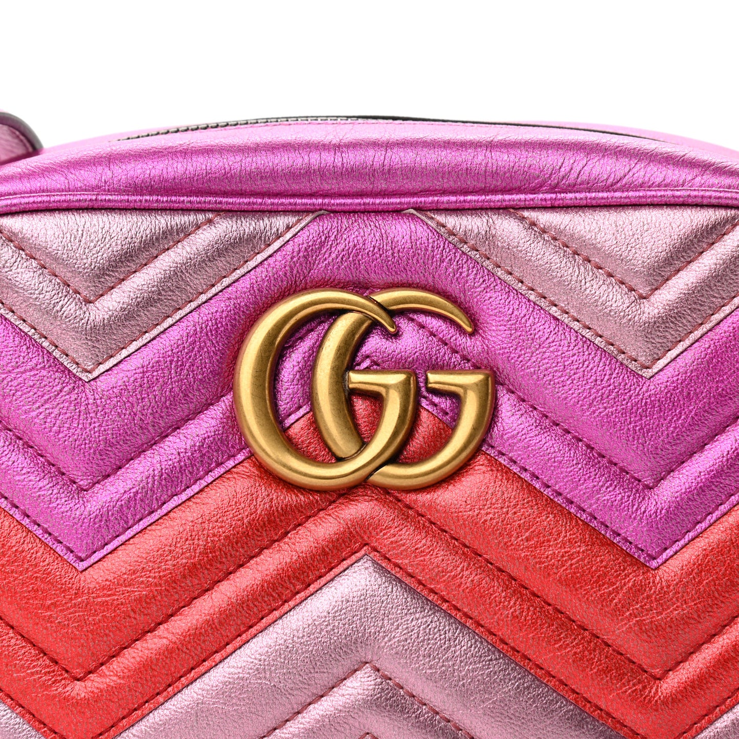 Laminated Nappa Matelasse Small GG Marmont Chain Shoulder Bag Fuxia Rosso Rosa
