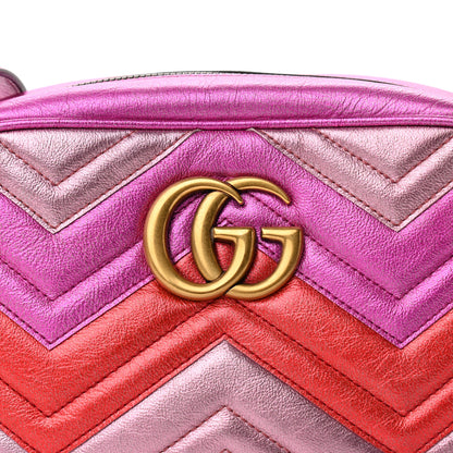 Gucci Laminated Nappa Matelasse Small GG Marmont Chain Shoulder Bag Fuxia Rosso Rosa 8 of 12