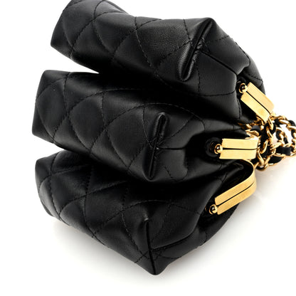 Chanel Lambskin Quilted Trio Kiss Lock Clutch With Chain Black 12 of 12