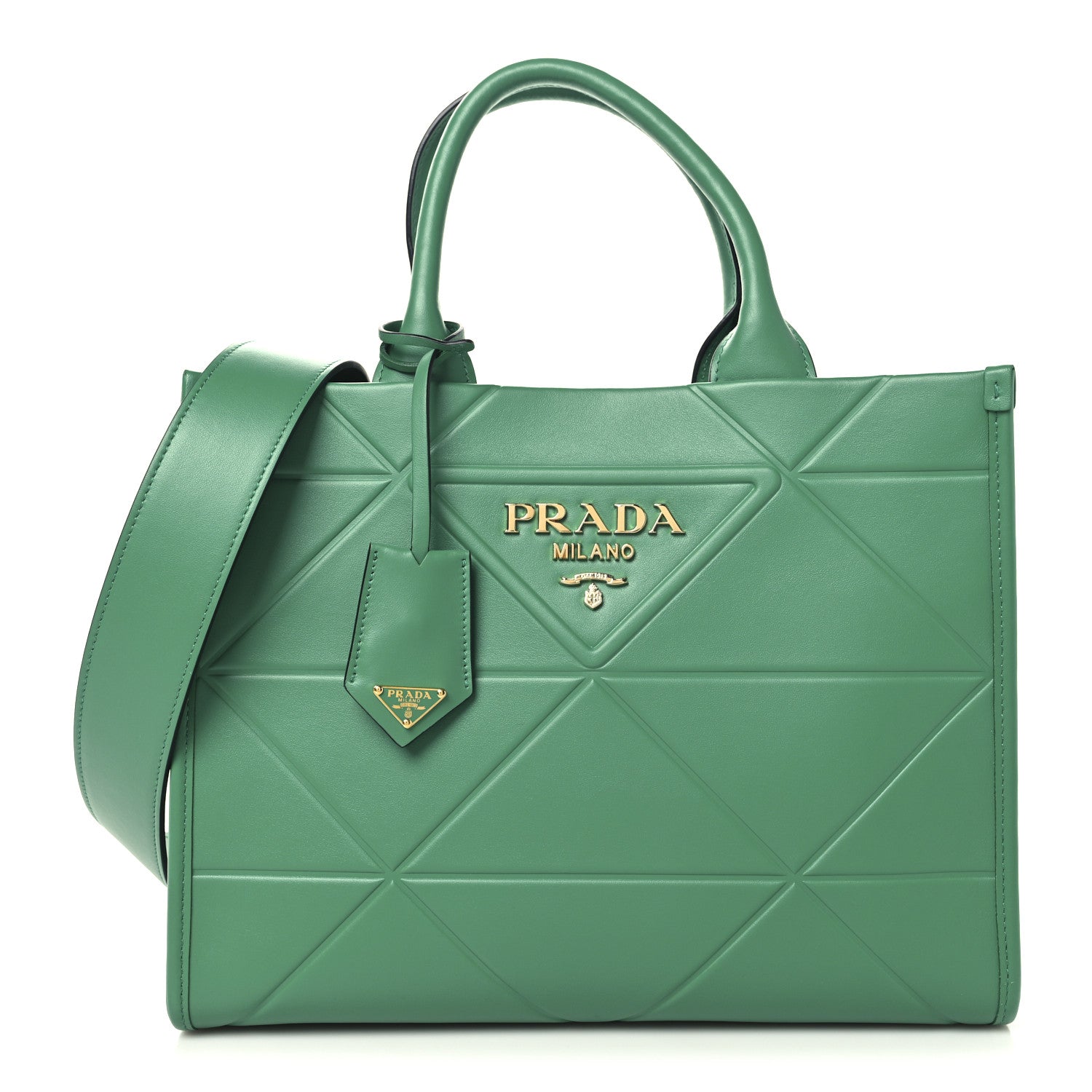 Prada Soft Calfskin Triangolo Symbole Embossed Small Tote Mango 1 of 9