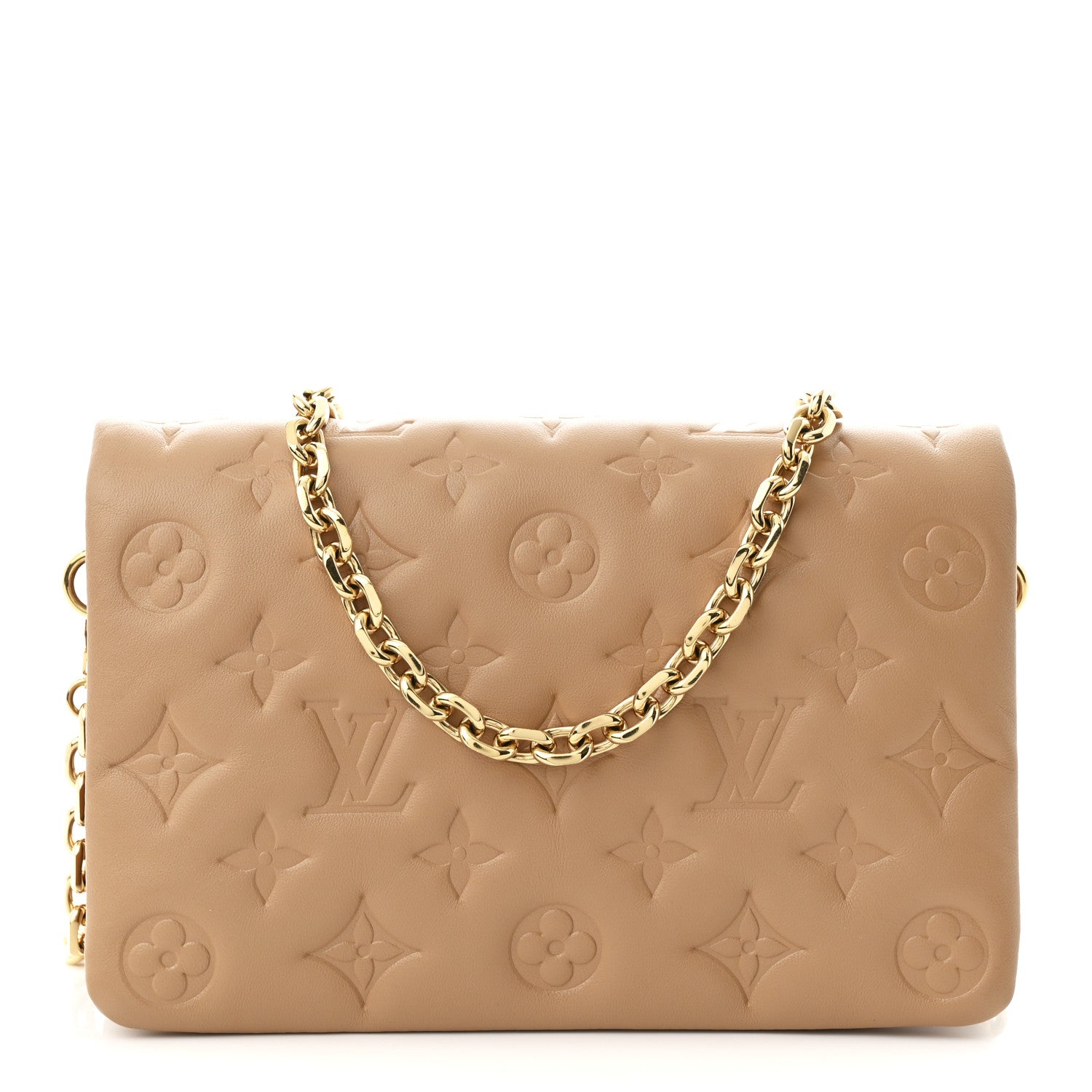 Louis Vuitton Lambskin Embossed Monogram Pochette Coussin Camel 1 of 9