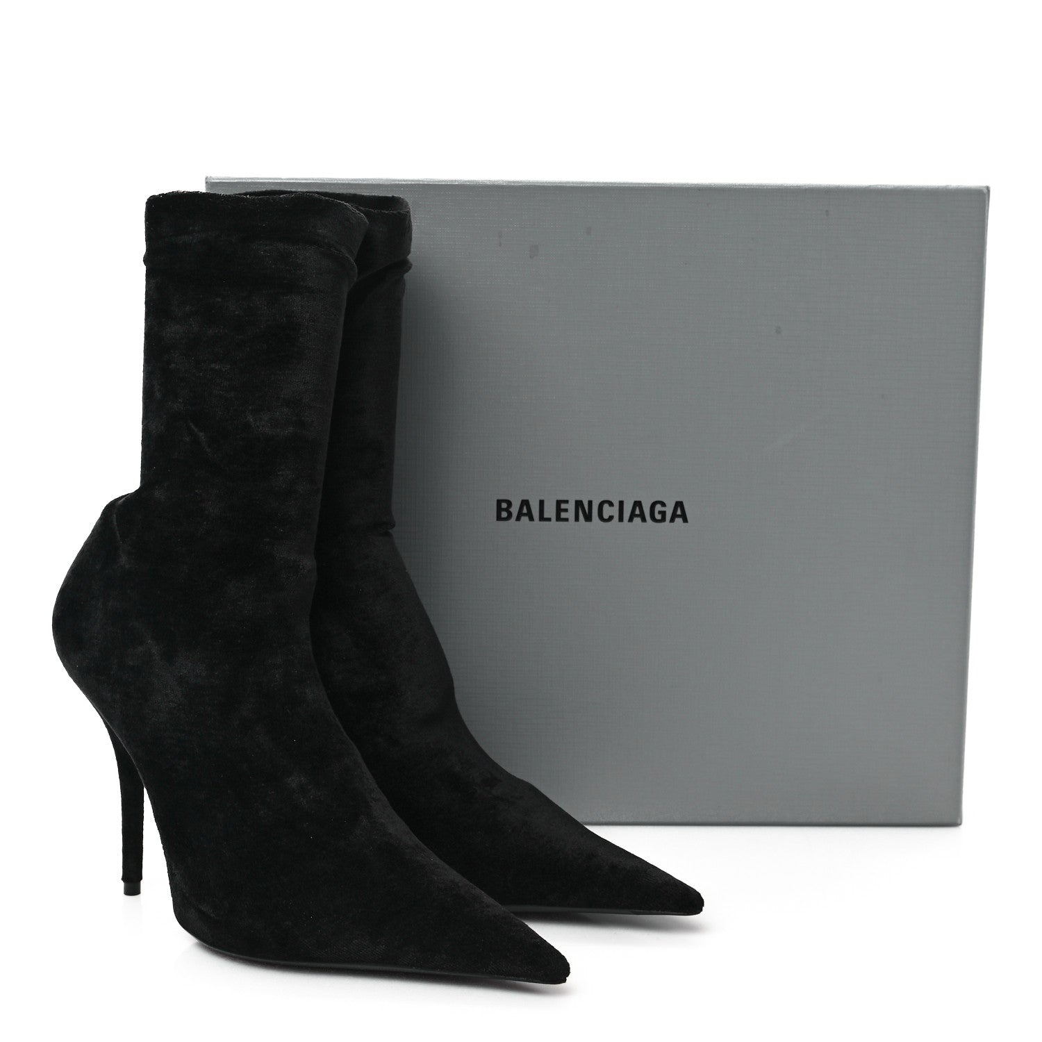 Balenciaga Velvet Spandex Extreme Pointed Toe Knife Ankle Boots 38 Black 8 of 8