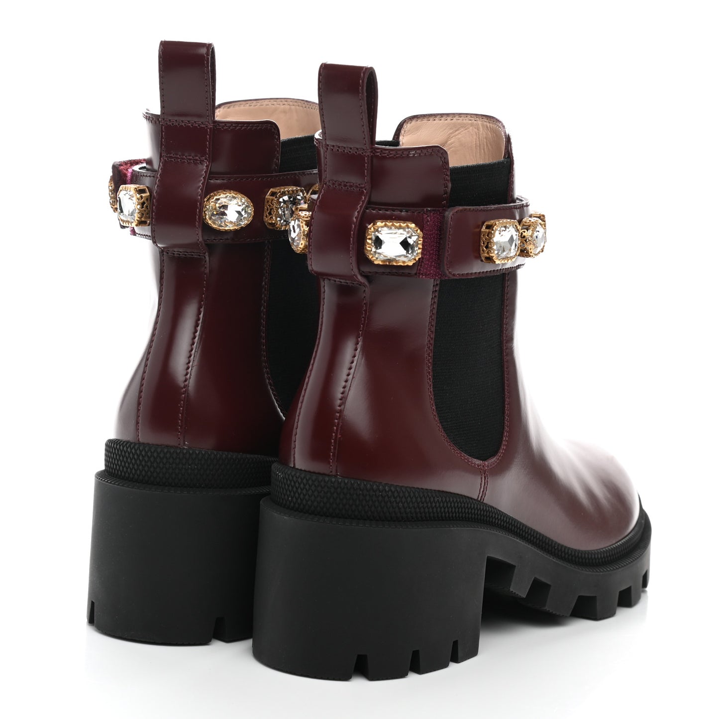 Calfskin Crystal GG Trip Chelsea Ankle Boots 37 Maroon