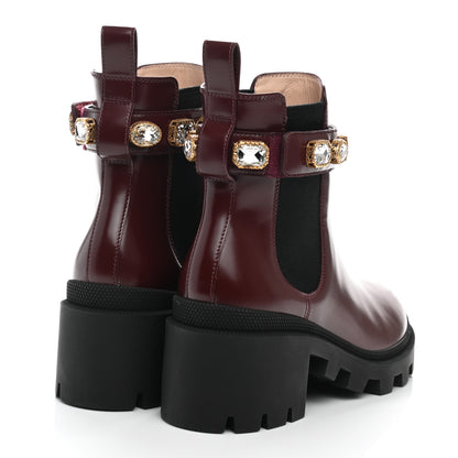 Gucci Calfskin Crystal GG Trip Chelsea Ankle Boots 37 Maroon 4 of 8