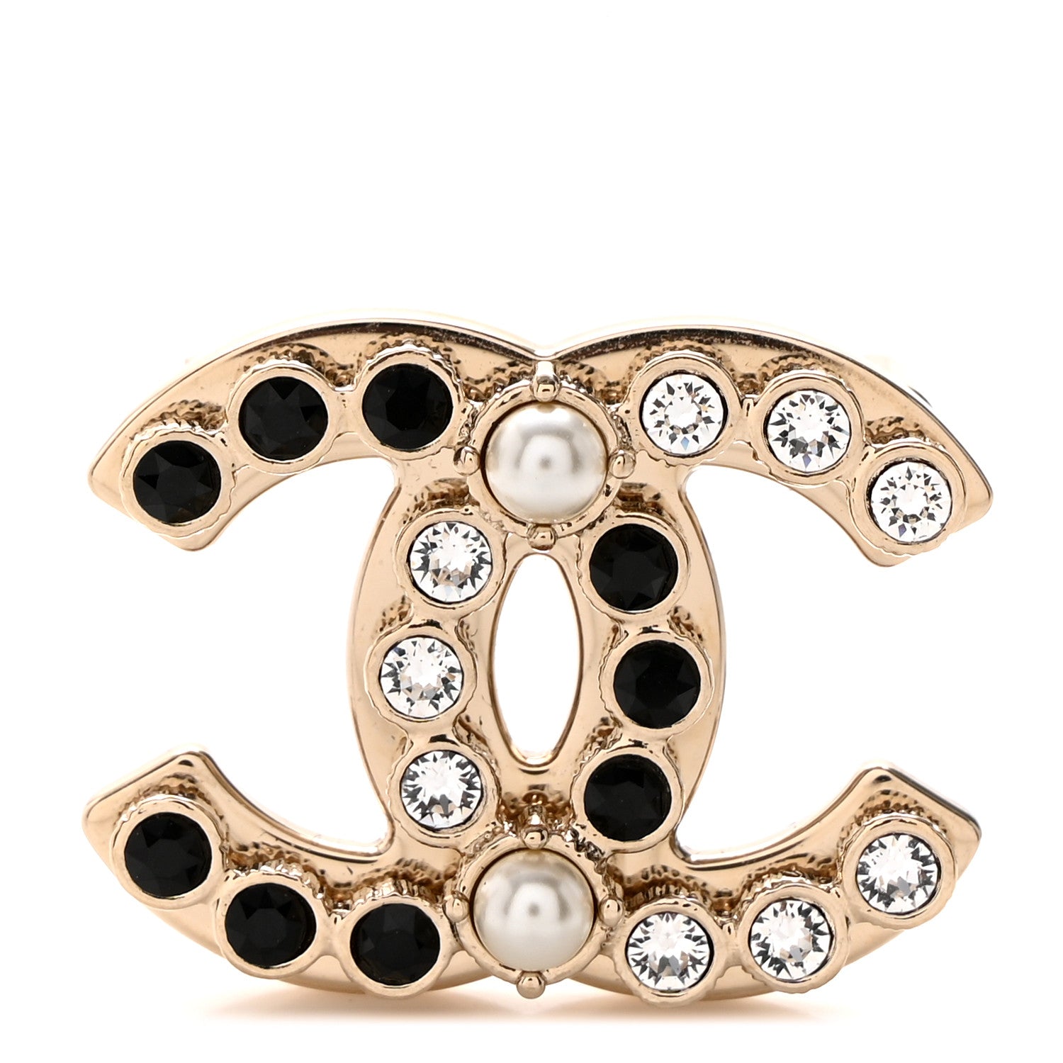 Chanel Crystal Pearl CC Brooch Gold Black 1 of 4