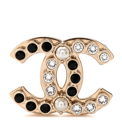 Chanel Crystal Pearl CC Brooch Gold Black 1 of 4