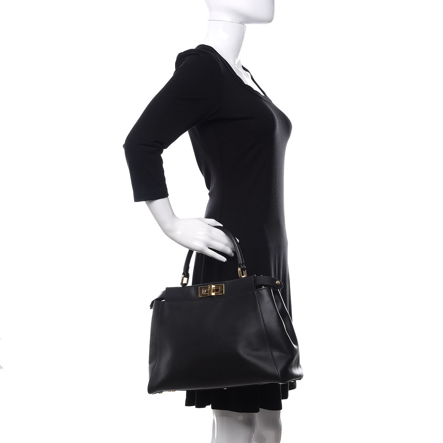 Fendi Vitello Morgan Shiny Nappa Medium Peekaboo Iconic Satchel Black 3 of 11