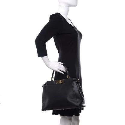 Fendi Vitello Morgan Shiny Nappa Medium Peekaboo Iconic Satchel Black 3 of 11