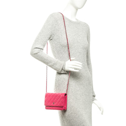 Chanel Lambskin Quilted Wallet On Chain WOC Pink 2 of 7