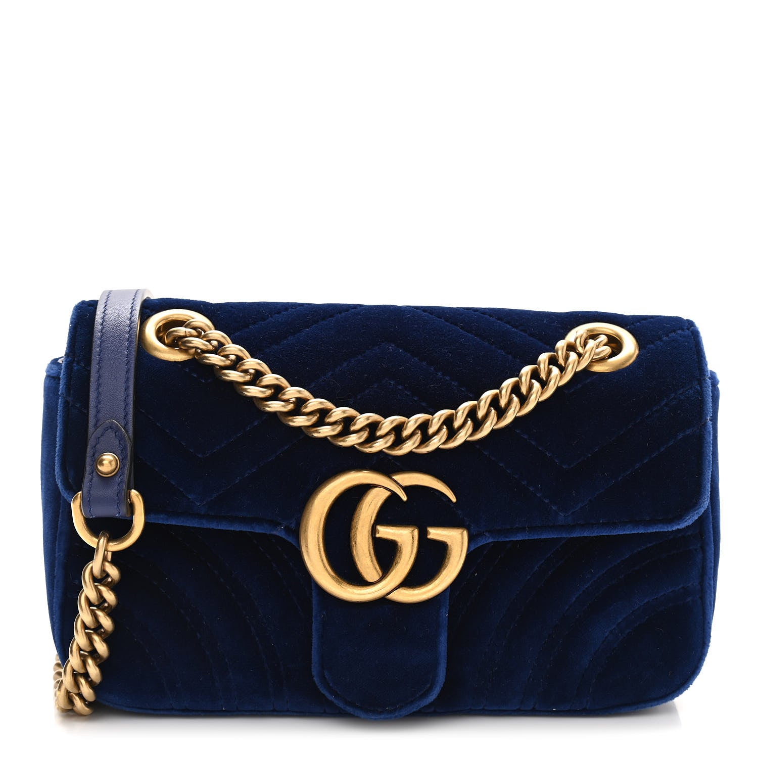Gucci Velvet Matelasse Mini GG Marmont Shoulder Bag Cobalt Blue 1 of 10
