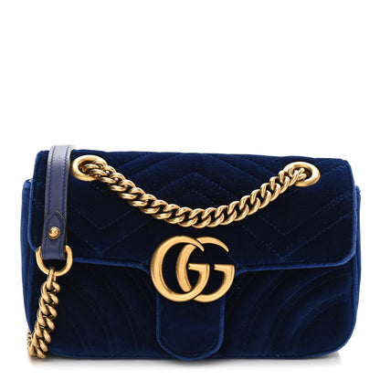 Gucci Velvet Matelasse Mini GG Marmont Shoulder Bag Cobalt Blue 1 of 10