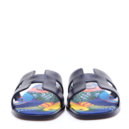 Hermes Calfskin Oran Sandals 36.5 Bleu 2 of 13