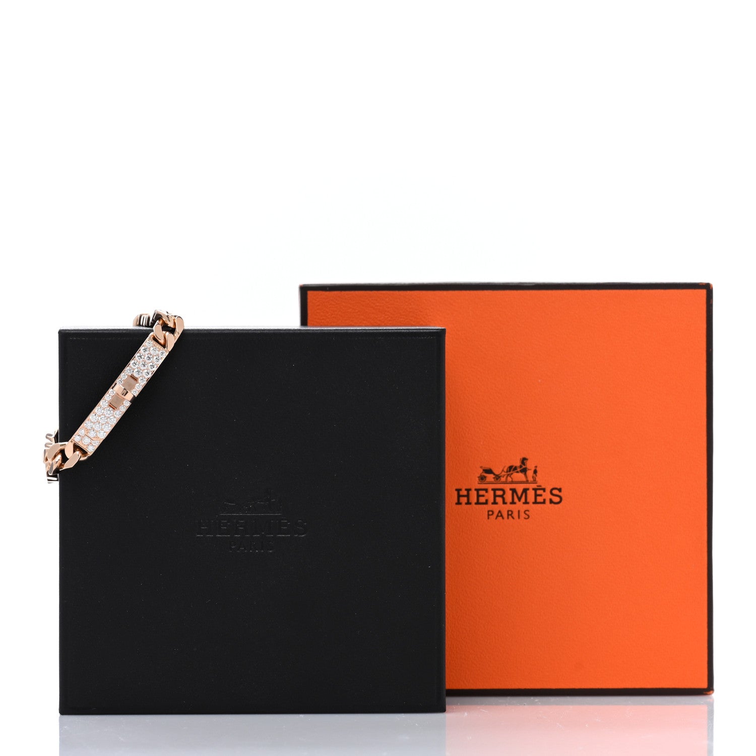 Hermes 18K Rose Gold Diamond PM Kelly Gourmette Bracelet 4 of 4