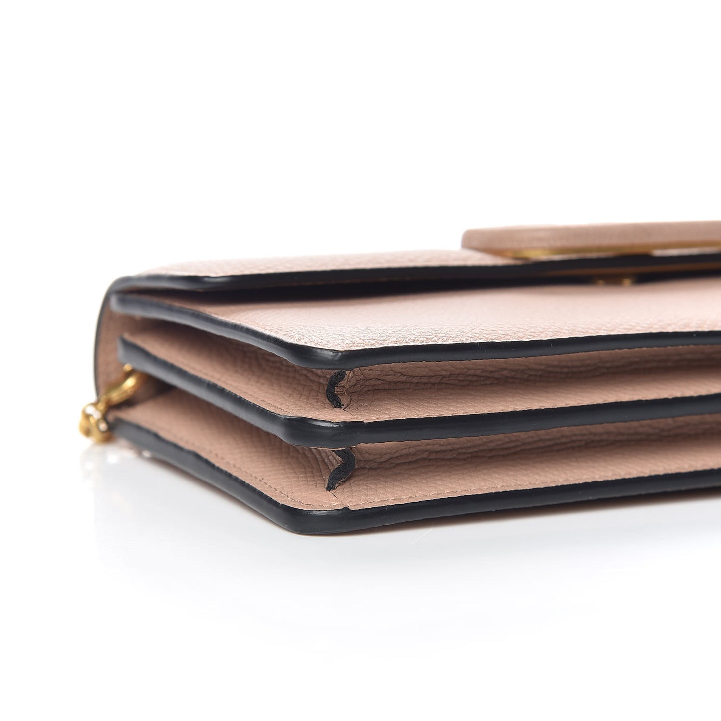 Grainy Calfskin Vlogo Wallet On Chain Rose Cannelle