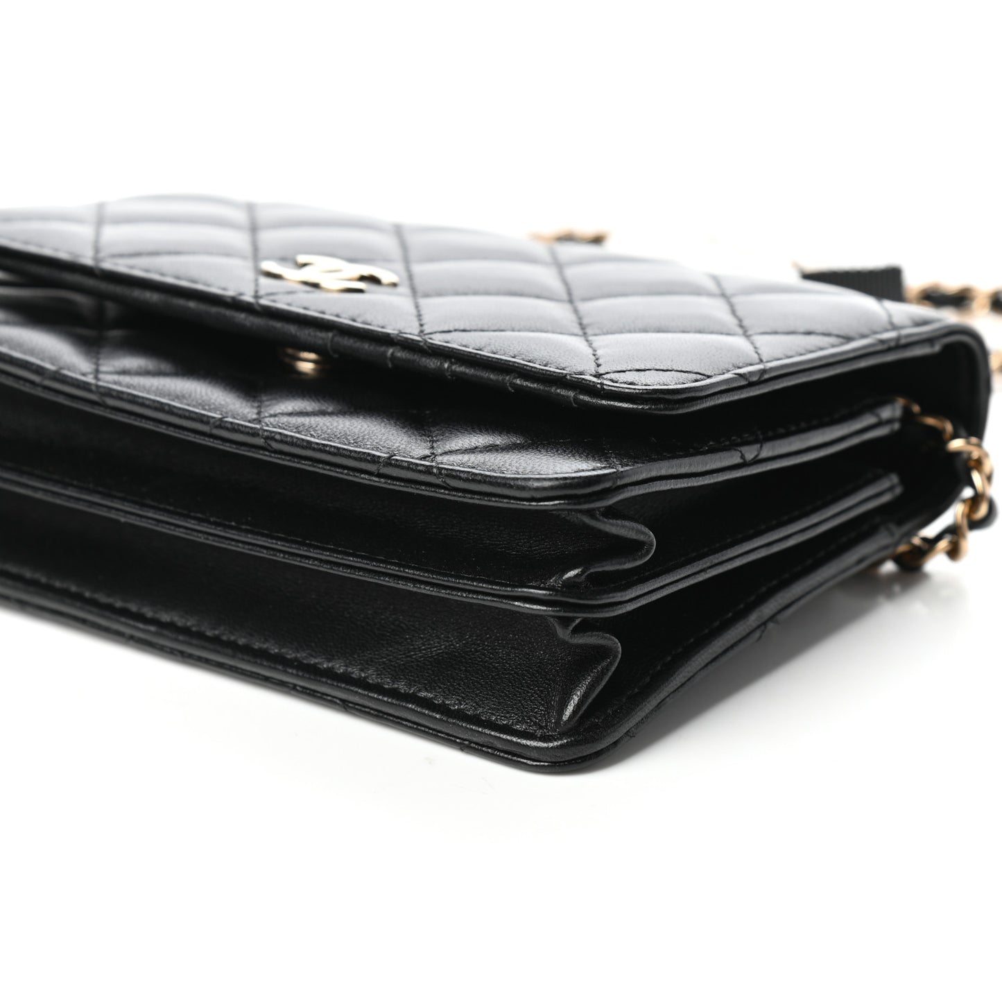 Lambskin Quilted Mini Camellia Bow Wallet On Chain WOC Black