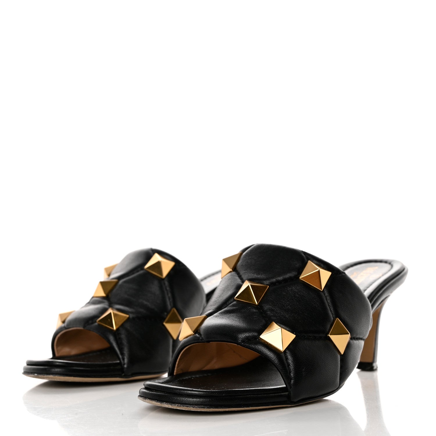 Valentino Garavani Nappa Quilted Roman Stud 65mm Slide Sandals 38.5 Black 3 of 9