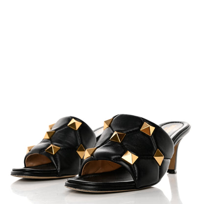 Valentino Garavani Nappa Quilted Roman Stud 65mm Slide Sandals 38.5 Black 3 of 9