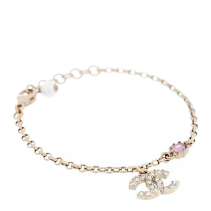 Chanel Crystal Pearl CC Charm Bracelet Light Gold Pink 1 of 5