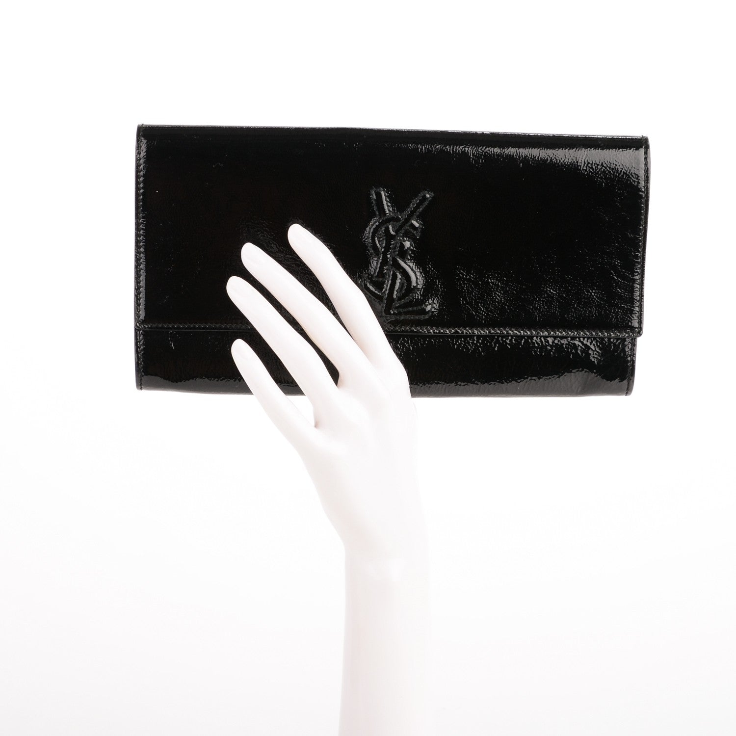 Saint Laurent Textured Patent Monogram Small Belle De Jour Clutch Black 2 of 7