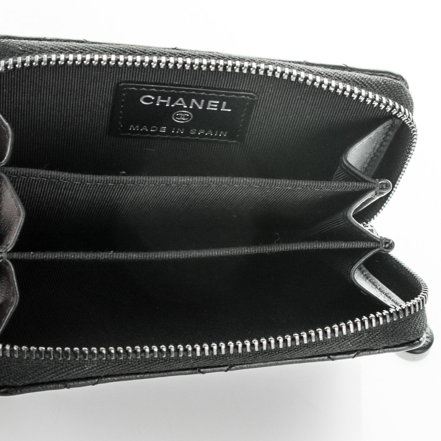 Calfskin Quilted Zip Around Coin Purse Wallet So Black