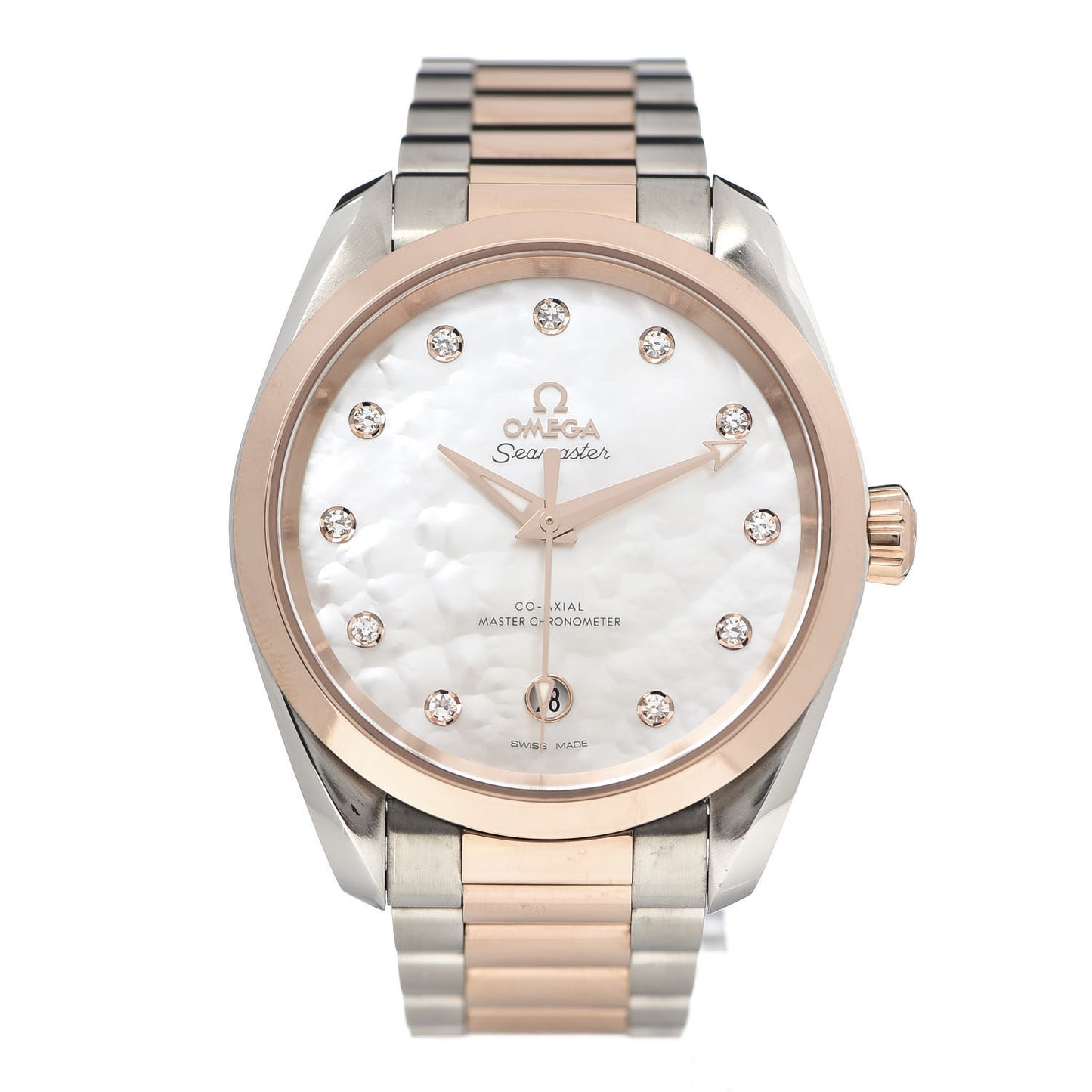 Stainless Steel 18K Sedna Gold Diamond Mother of Pearl 38mm Seamaster Aqua Terra Co-Axial Automatic Watch 220.20.38.20.55.001