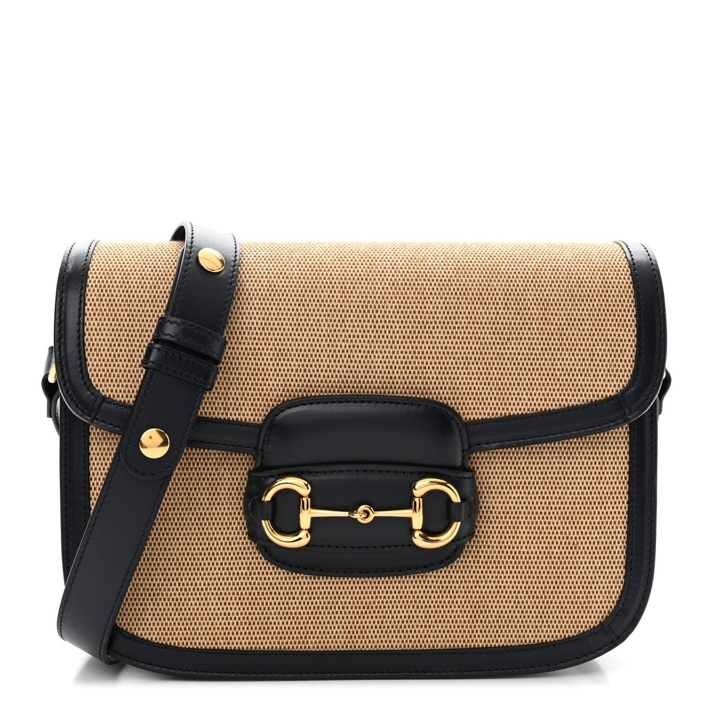 Vintage Rice Canvas Plutone Calfskin Horsebit 1955 Shoulder Bag Beige Blue