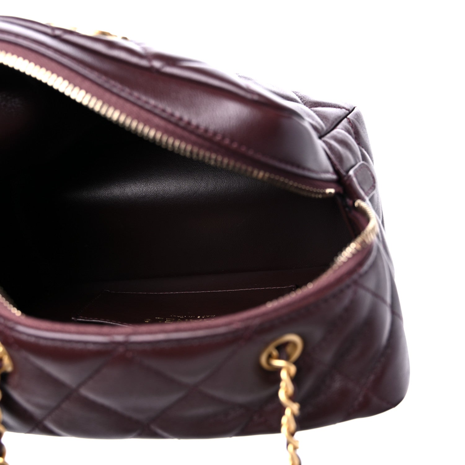 Chanel Lambskin Quilted Mini Wenge Wood Bowling Bag Burgundy