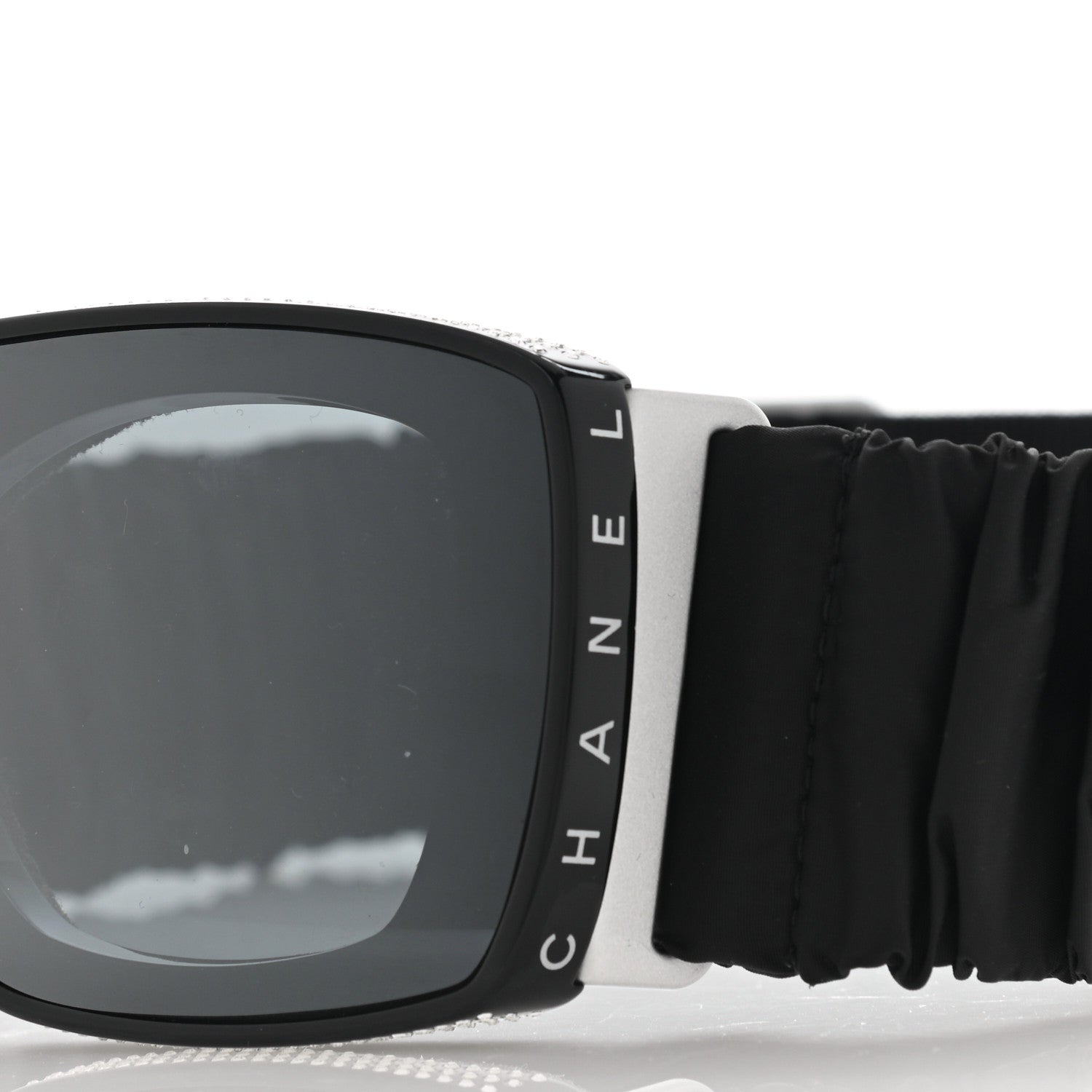 Chanel Crystal Acetate Technical Satin Shield Sunglasses Black 5 of 7