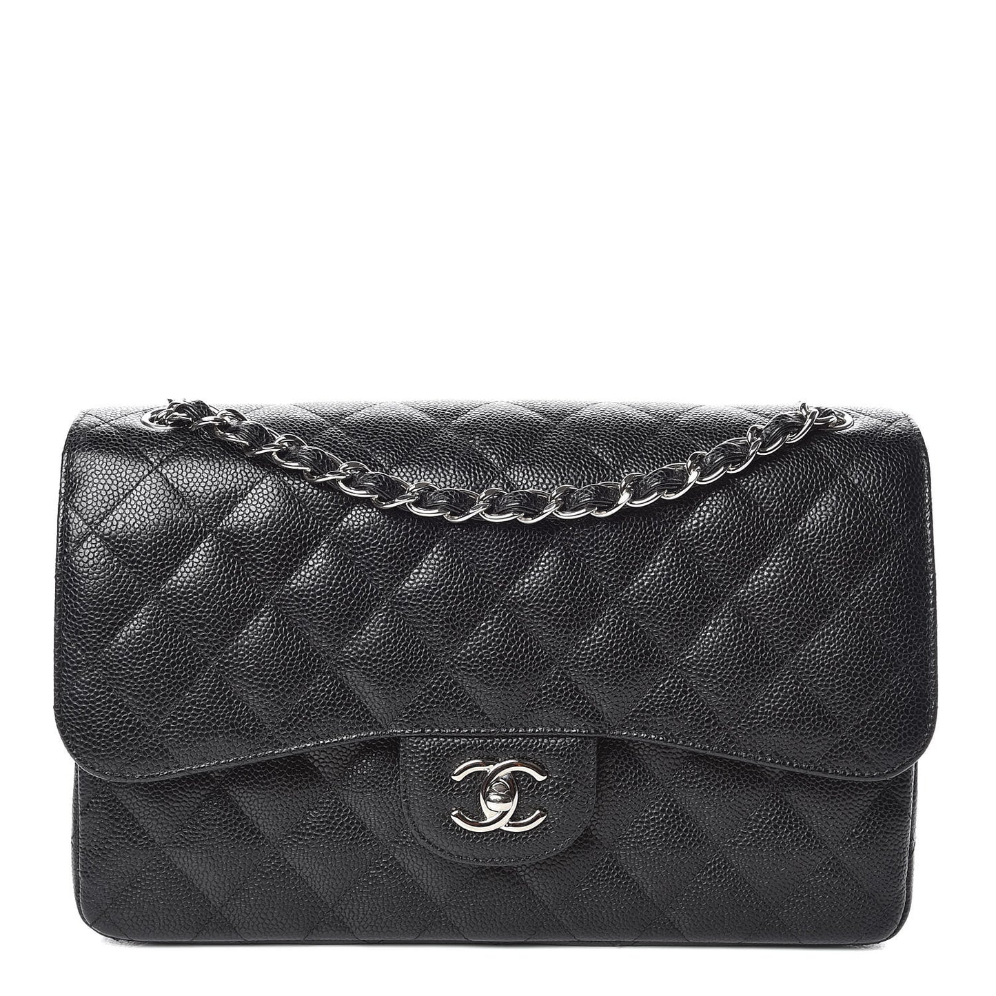Caviar Quilted Jumbo Double Flap Black