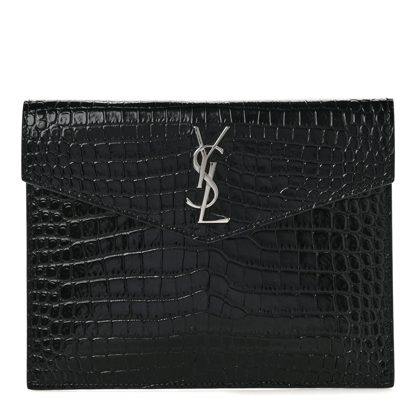 Calfskin Crocodile Embossed Monogram Uptown Baby Pouch Black