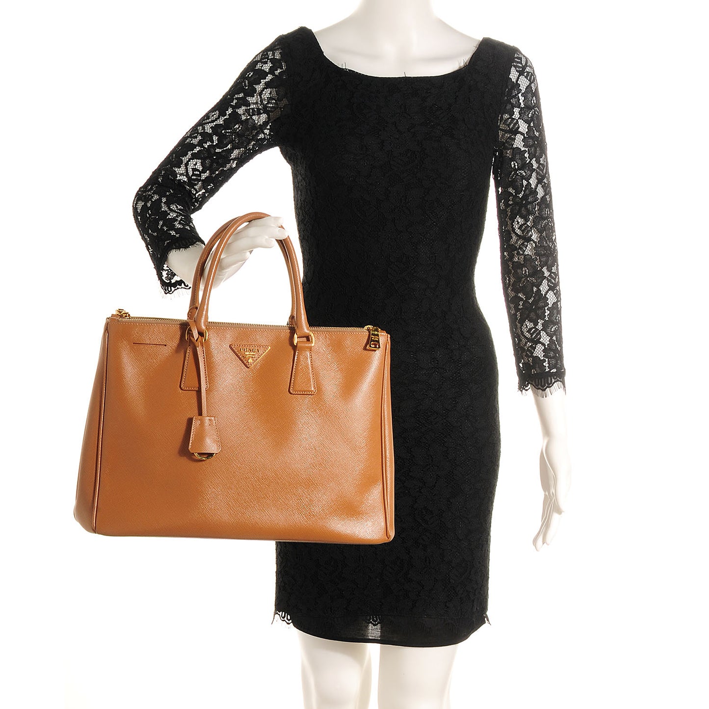 Saffiano Lux Large Double Zip Tote Caramel